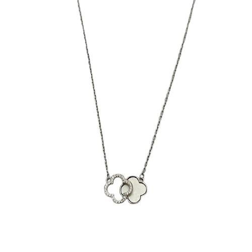 COLAR VANCLEEF 2 TREVOS CRISTAL E MADRE PRATA 925