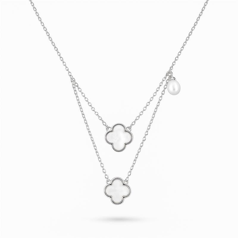 COLAR VANCLEEF MADRE DUPLO COM PÉROLA PRATA 925