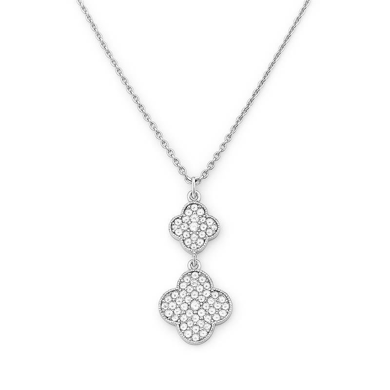 COLAR VANCLEEF 2 TREVOS CRAVEJADOS PRATA 925