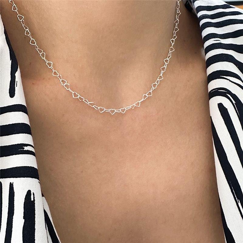 COLAR ELOS CORAÇÕES 40CM PRATA 925