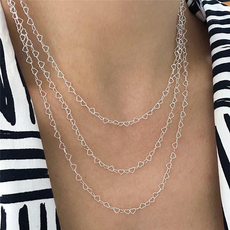 COLAR ELOS CORAÇÕES 40CM PRATA 925