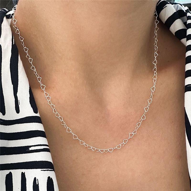 COLAR ELOS CORAÇÕES 45CM PRATA 925