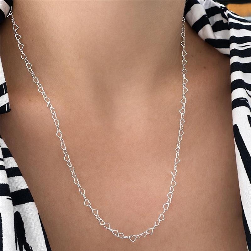 COLAR ELOS CORAÇÕES 50CM PRATA 925