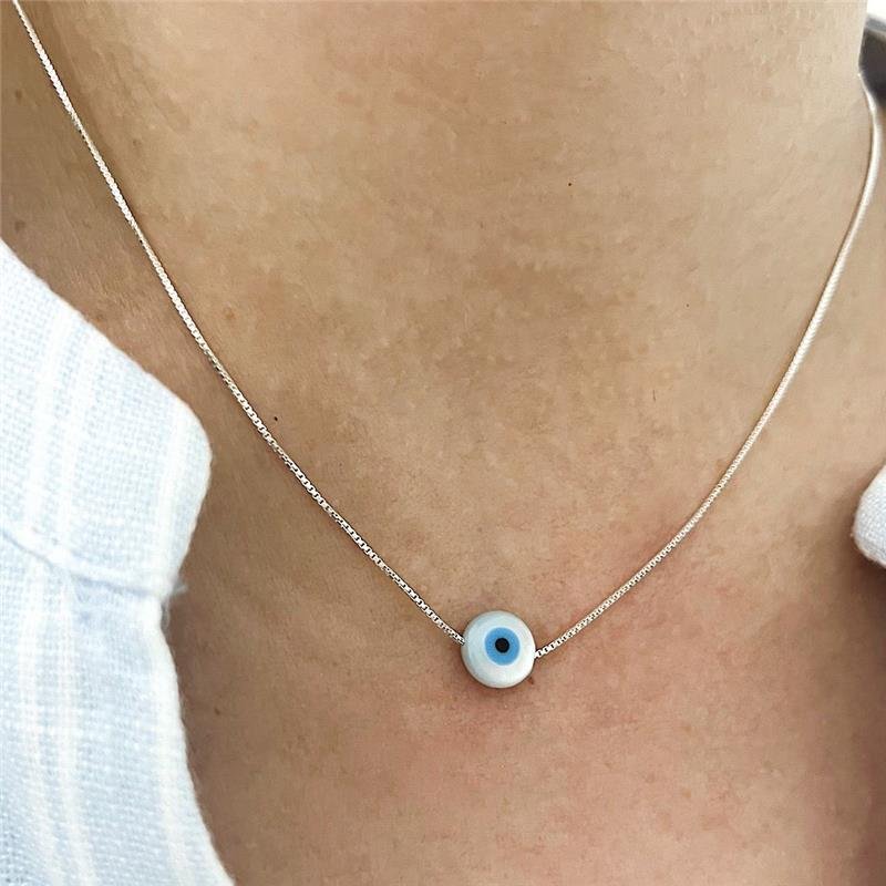 COLAR OLHO GREGO MADREPEROLA 8MM PRATA 925