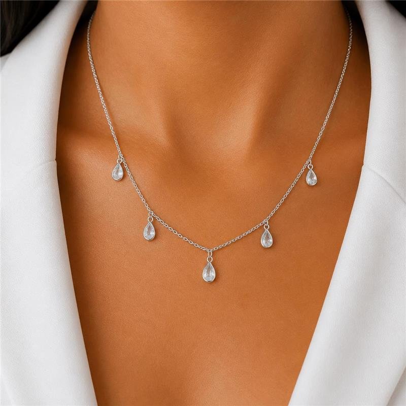 COLAR GOTAS PONTO DE LUZ PRATA 925