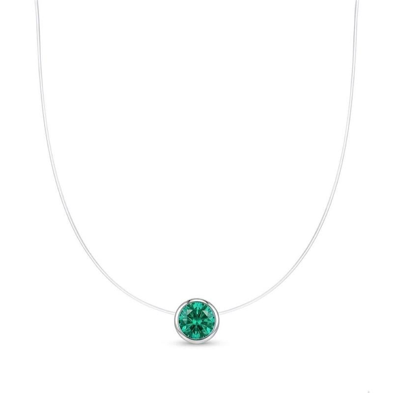 COLAR SILICONE PONTO DE LUZ REDONDO VERDE 6MM 45CM PRATA 925