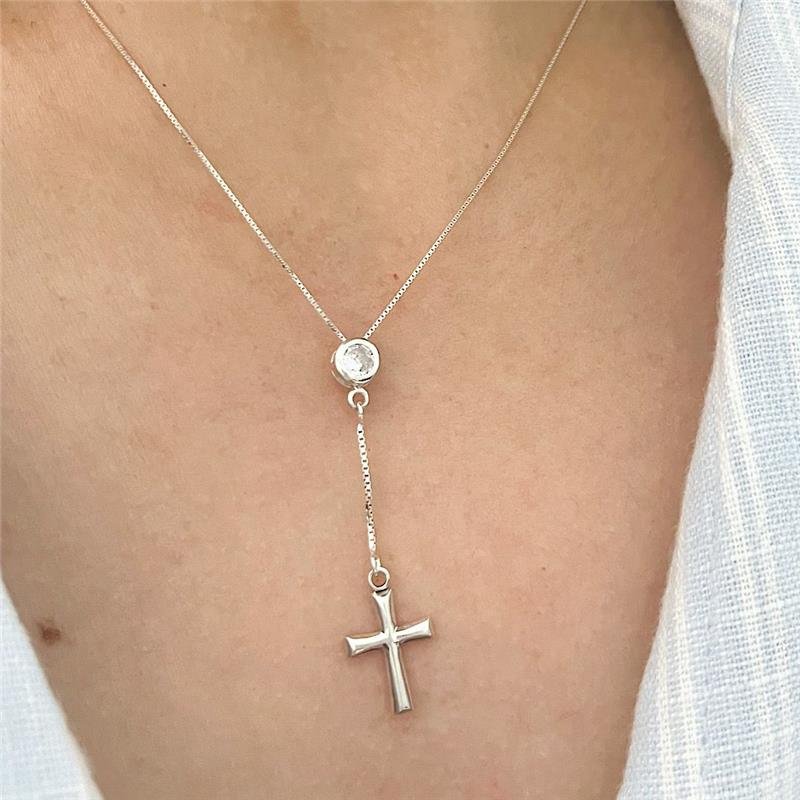 COLAR P.LUZ CRUZ GRAVATINHA PRATA 925