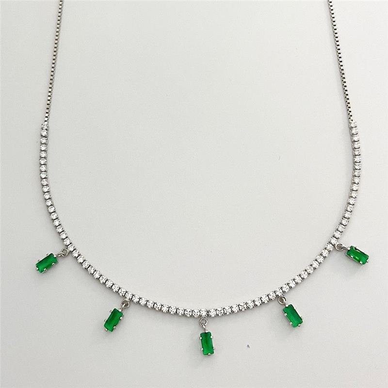 COLAR RIVIERA CRISTAL COM PEDRAS VERDES PRATA 925