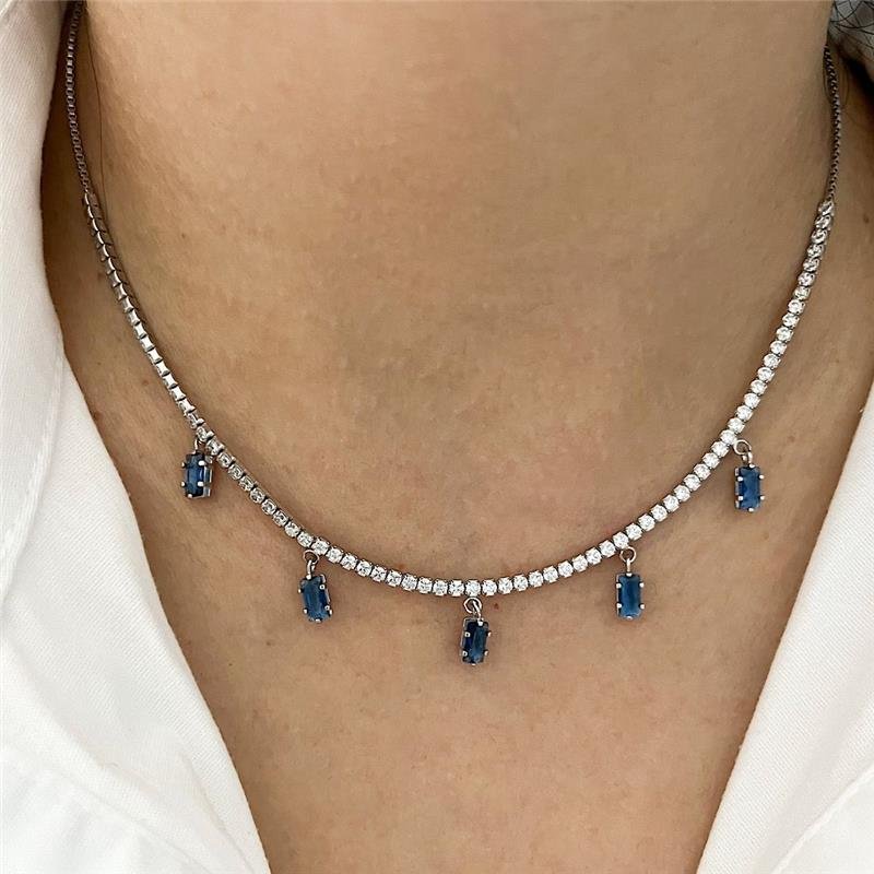 COLAR RIVIERA CRISTAL COM PEDRAS AZUL PRATA 925