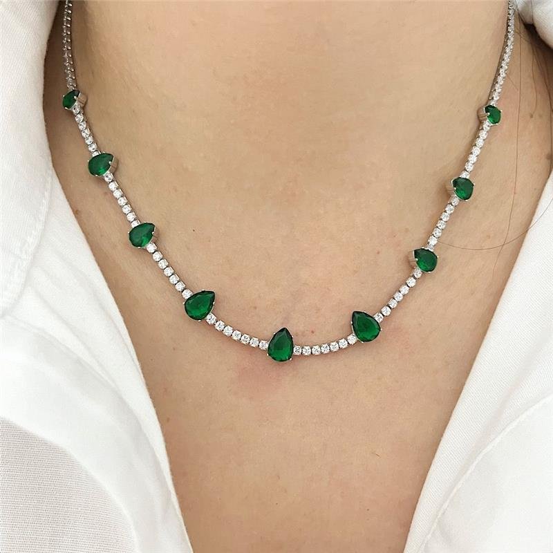 COLAR RIVIERA COM PEDRAS GOTA VERDE PRATA 925