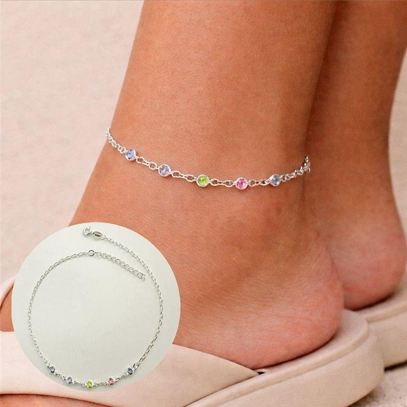 TORNOZELEIRA PEDRAS COLORIDAS PRATA 925