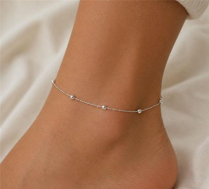 TORNOZELEIRA BOLINHAS COM BOLA 4MM PRATA 925