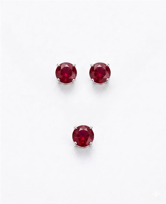 CONJUNTO REDONDO ZIRCÔNIA VERMELHO PRATA 925