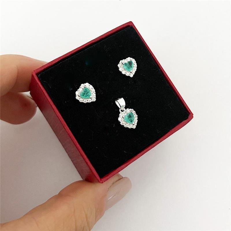 CONJUNTO CRAVEJADO CORAÇÃO TIFFANY PRATA 925