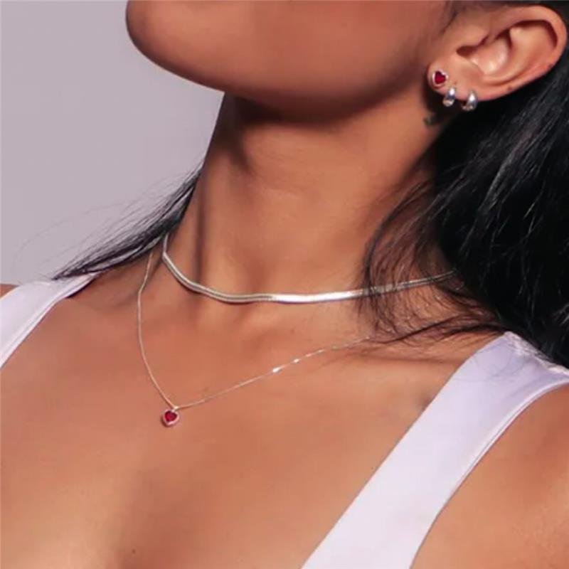 CONJUNTO CORAÇÃO VERMELHO 40CM V12 PRATA 925