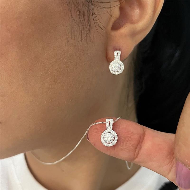 CONJUNTO CRAVEJADO MICROZIRCONIAS CRISTAL PRATA 925