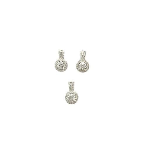 CONJUNTO CRAVEJADO MICROZIRCONIAS CRISTAL PRATA 925