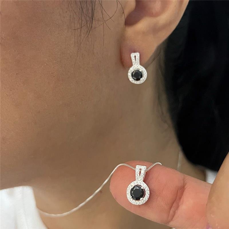 CONJUNTO REDONDO ONIX E MICROZIRCÔNIAS CRISTAL PRATA 925
