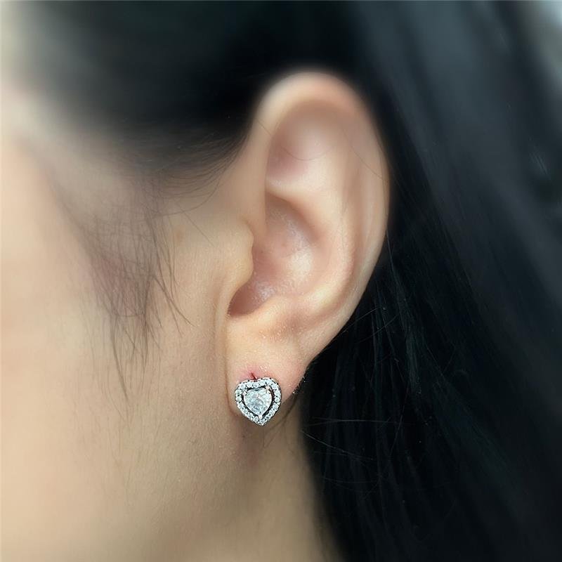 CONJUNTO PANDORA CORAÇÃO CRISTAL CRAVEJADO PRATA 925