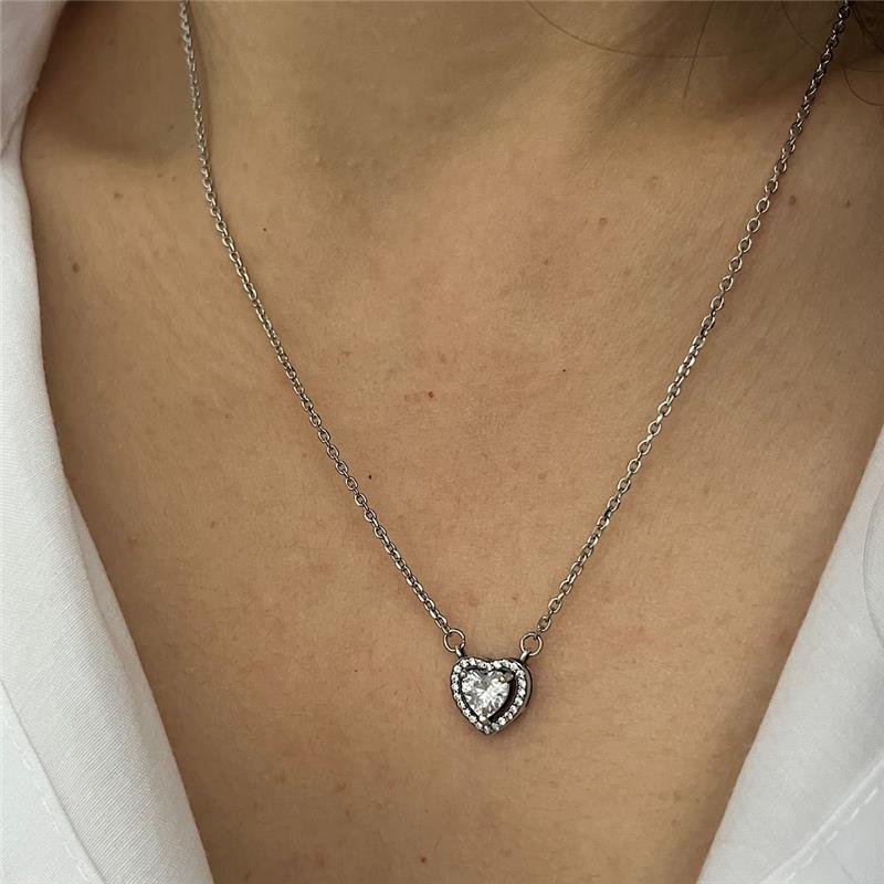 CONJUNTO PANDORA CORAÇÃO CRISTAL CRAVEJADO PRATA 925
