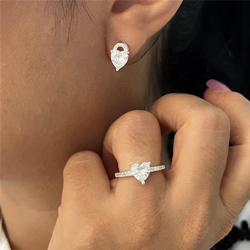 CONJUNTO 3 PEÇAS CORAÇÃO CRAVEJADO PRATA 925