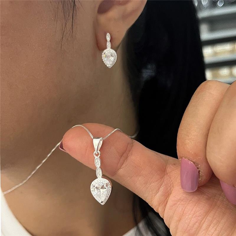 CONJUNTO 3 PEÇAS GOTA CRAVEJADO PRATA 925