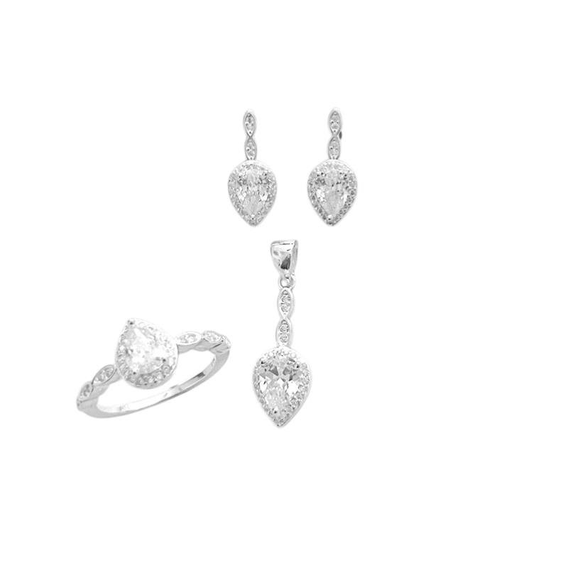 CONJUNTO 3 PEÇAS GOTA CRAVEJADO PRATA 925