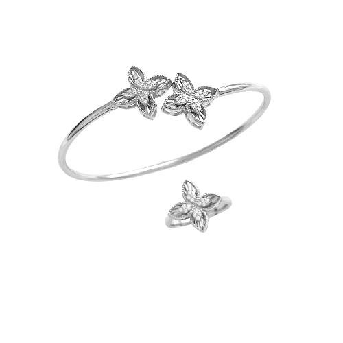 CONJUNTO BORBOLETA BRACELETE E ANEL PRATA 925