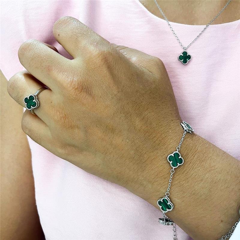 CONJUNTO VANCLEEF MALAQUITA 4 PEÇAS PRATA 925