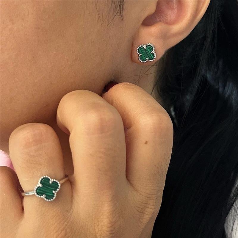 CONJUNTO VANCLEEF MALAQUITA 4 PEÇAS PRATA 925