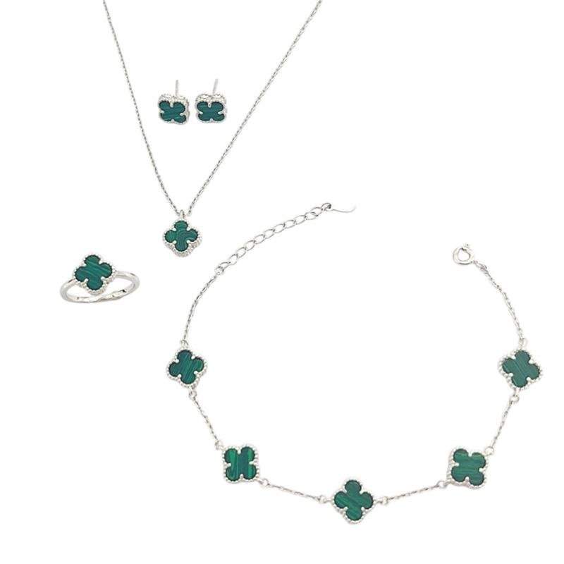 CONJUNTO VANCLEEF MALAQUITA 4 PEÇAS PRATA 925