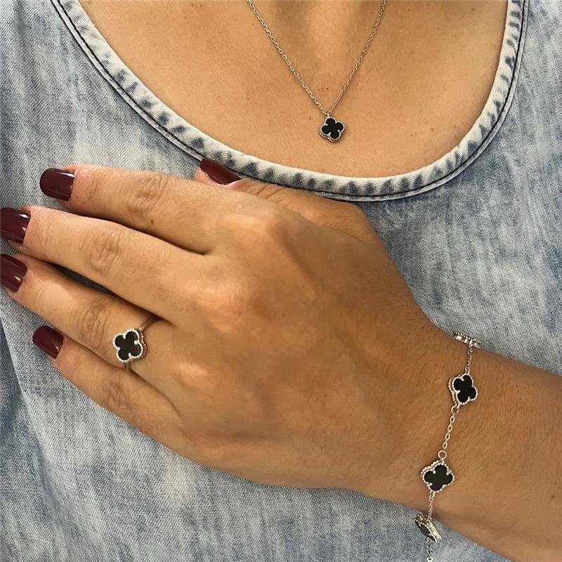 CONJUNTO VANCLEEF ONIX 4 PEÇAS PRATA 925