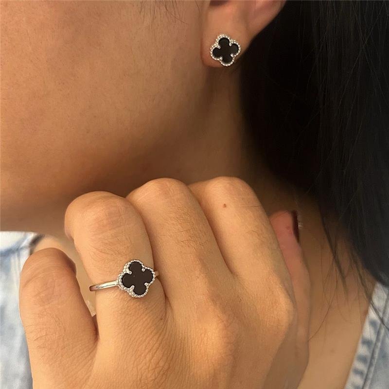CONJUNTO VANCLEEF ONIX 4 PEÇAS PRATA 925