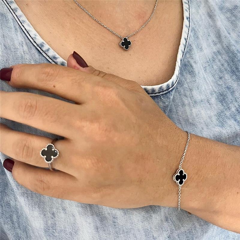 CONJUNTO VANCLEEF ONIX 4 PEÇAS PRATA 925