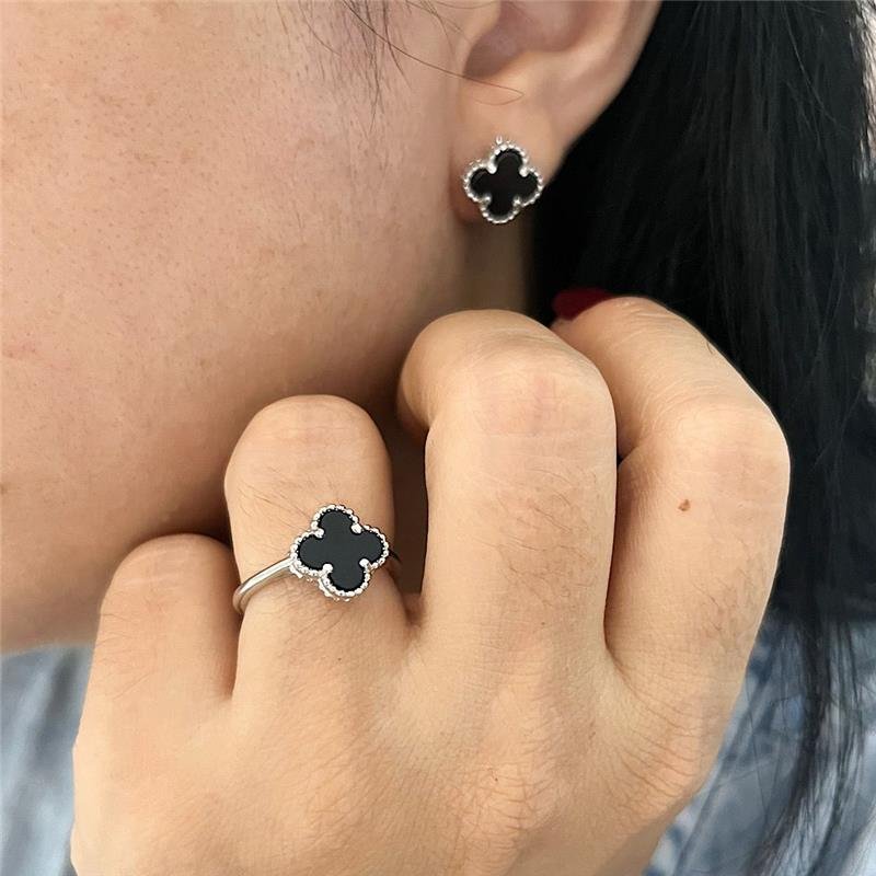 CONJUNTO VANCLEEF ONIX 4 PEÇAS PRATA 925