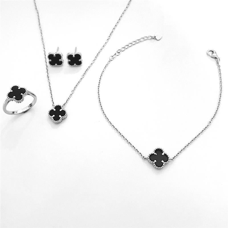 CONJUNTO VANCLEEF ONIX 4 PEÇAS PRATA 925