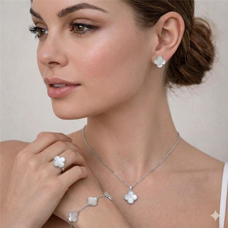 CONJUNTO VANCLEEF MADREPEROLA 4 PEÇAS PRATA 925