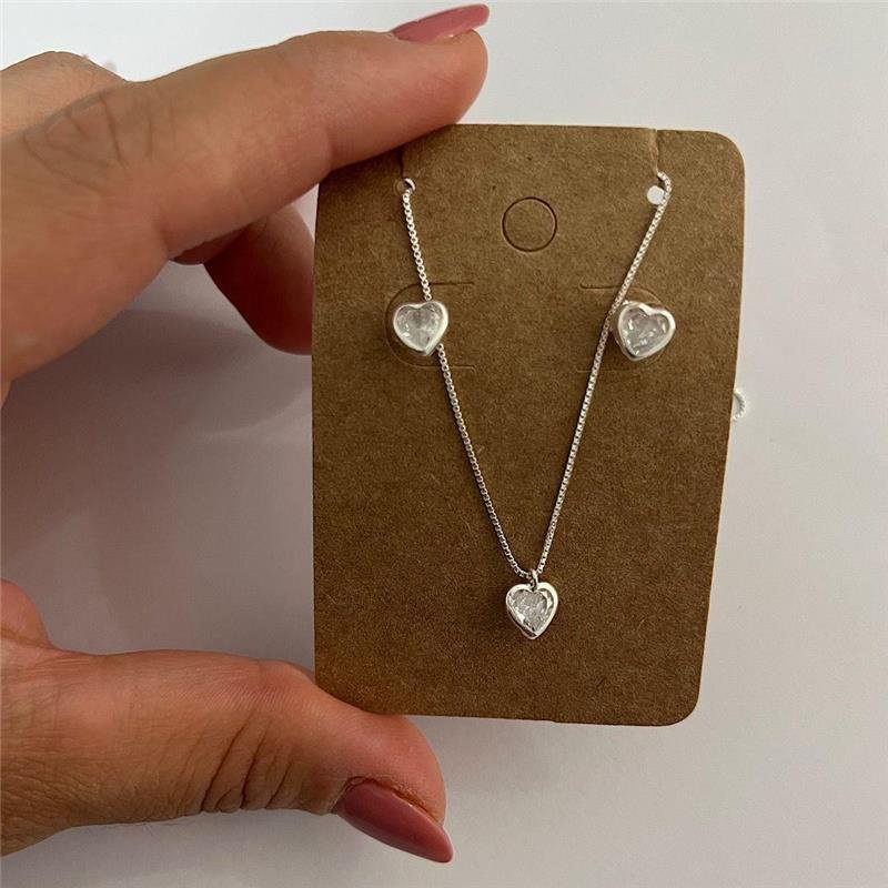 CONJUNTO ZIRCÔNIAS CRISTAL CORAÇÃO EMBUTIDO 6MM PRATA 925