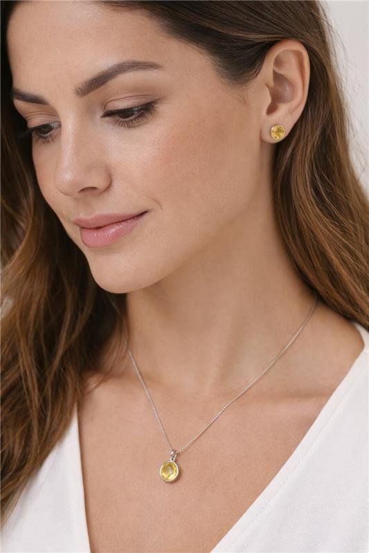 CONJUNTO ZIRCÔNIAS REDONDO 6MM CITRINO LIMÃO PRATA 925