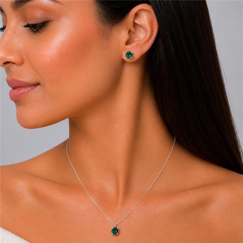 CONJUNTO ZIRCONIA VERDE ESMERALDA 5MM PRATA 925