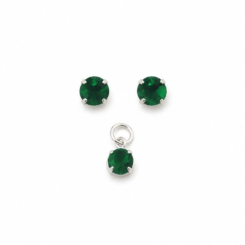 CONJUNTO ZIRCONIA VERDE ESMERALDA 5MM PRATA 925