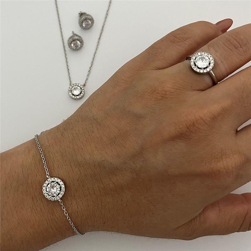CONJUNTO PONTO DE LUZ CRAVEJADO PRATA 925