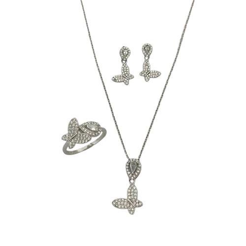 CONJUNTO BORBOLETA CRISTAL PRATA 925
