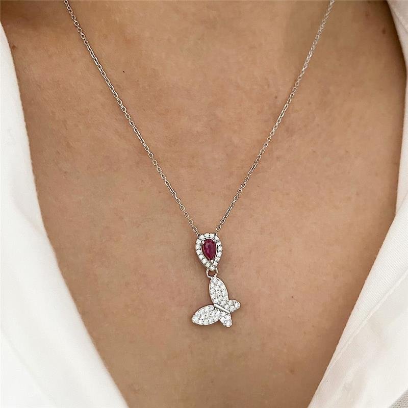 CONJUNTO BORBOLETA CRISTAL E VEMELHO PRATA 925