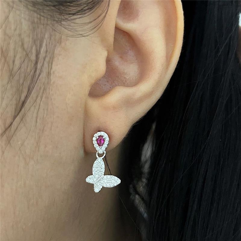 CONJUNTO BORBOLETA CRISTAL E VEMELHO PRATA 925
