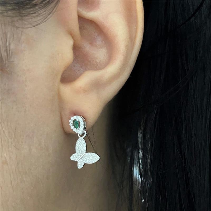 CONJUNTO BORBOLETA CRISTAL E VERDE PRATA 925