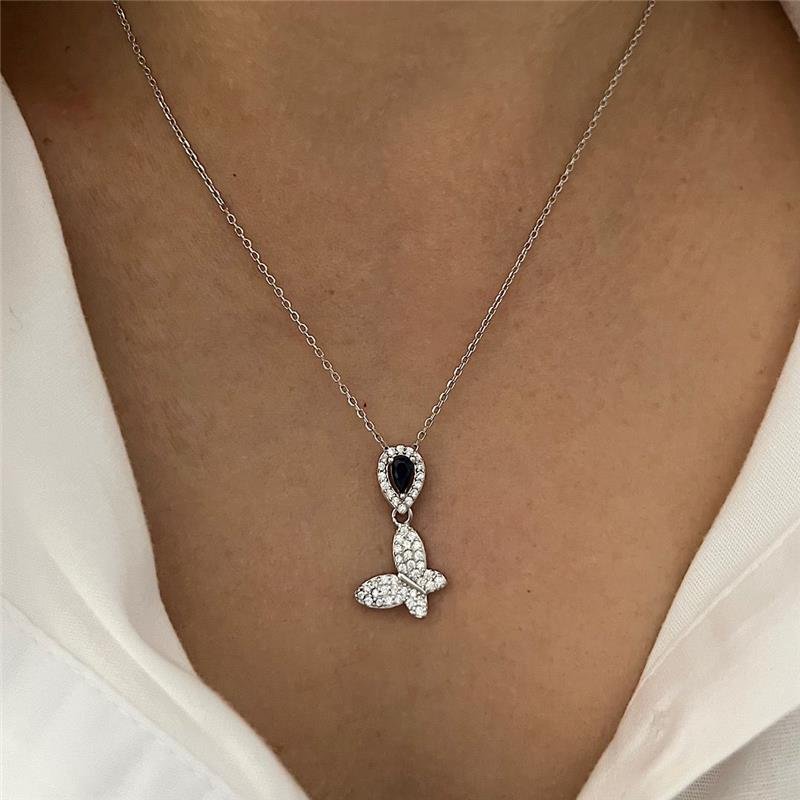 CONJUNTO BORBOLETA CRISTAL E AZUL PRATA 925