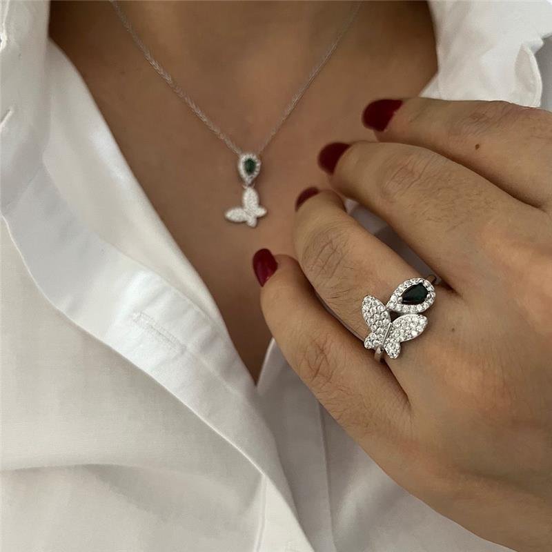 CONJUNTO BORBOLETA CRISTAL E AZUL PRATA 925