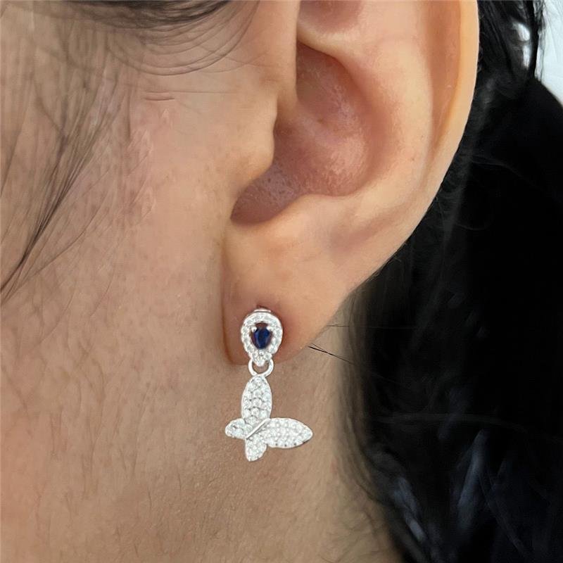 CONJUNTO BORBOLETA CRISTAL E AZUL PRATA 925