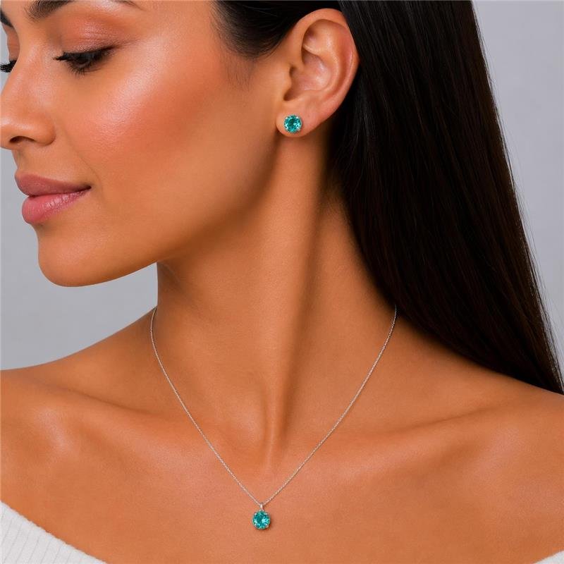 CONJUNTO ZIRCÔNIA VERDE TURMALINA 5MM PRATA 925